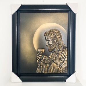 Large 3D Jesus Wall Art – Black & Gold Framed (24.5” x 20”) - Made in Poland